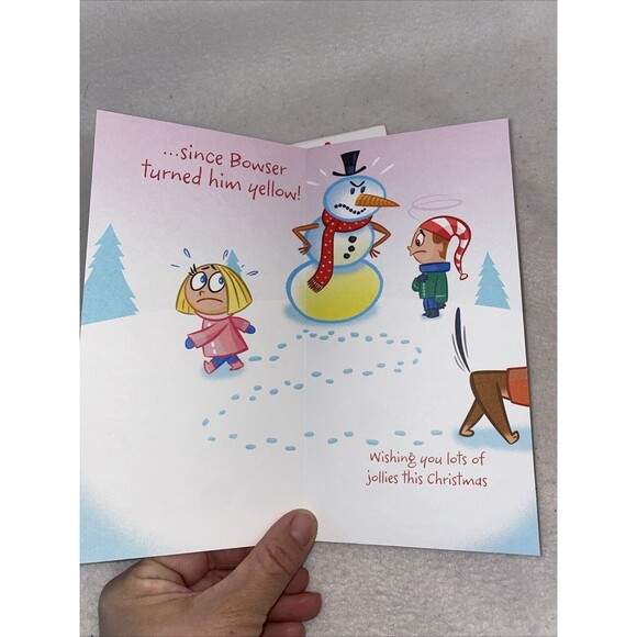 Funny Christmas Card Envelope Dog Urines On Snowman Hallmark Unused 8 New Holida - Picture 2 of 5